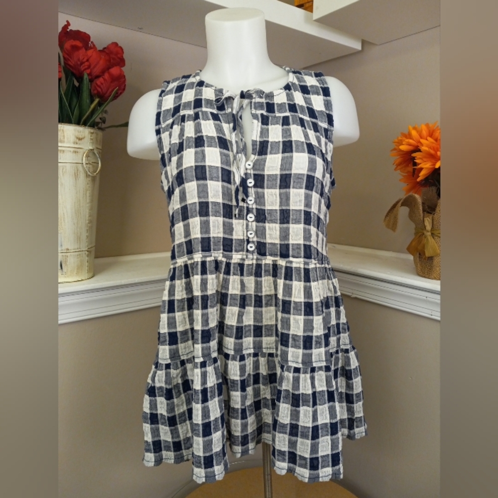 Pelcro And The Letterpress By Anthropology checkered blue/white‎ top size xs